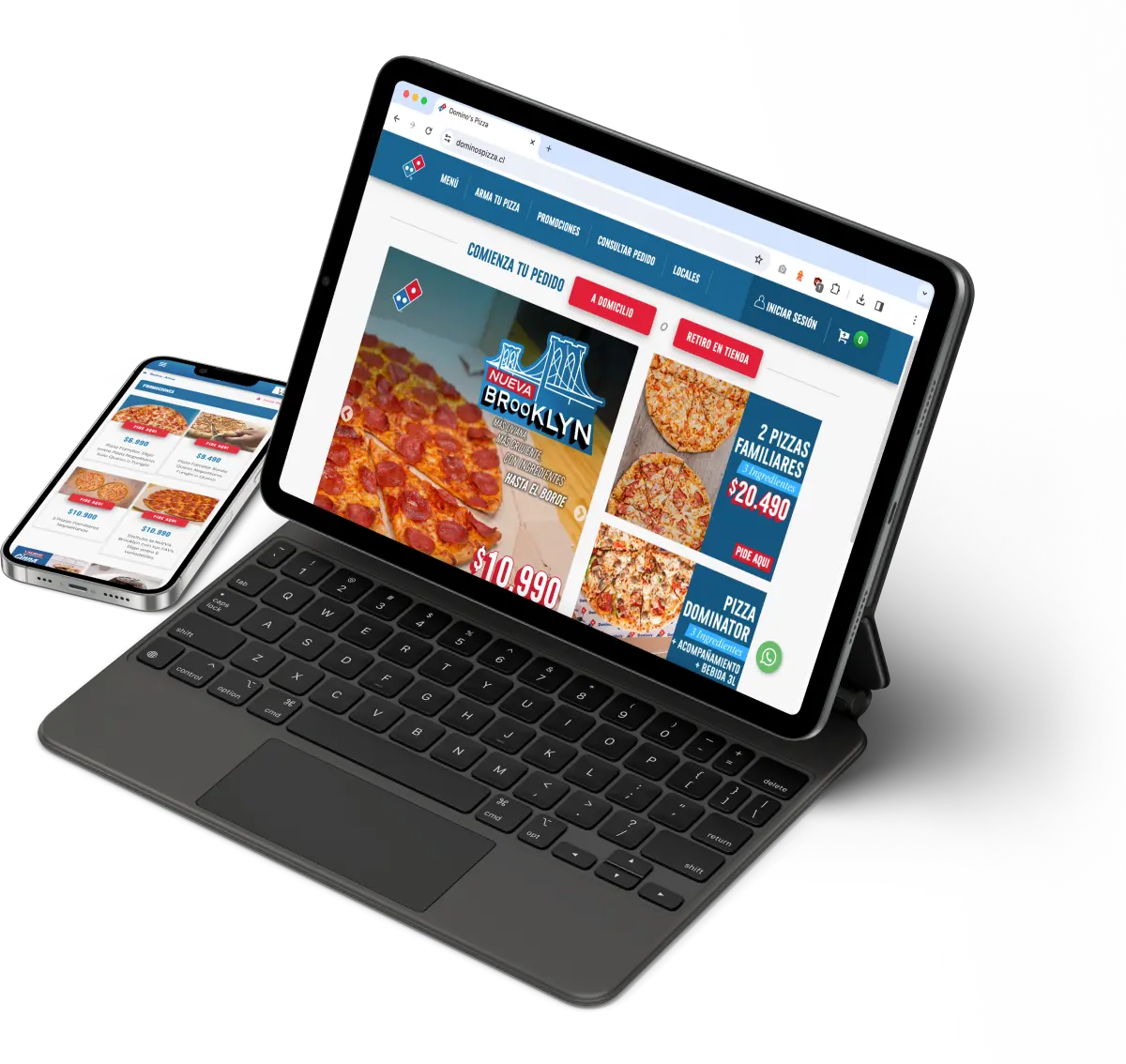 Mockup mobile y computador con interfaz de Domino's pizza 