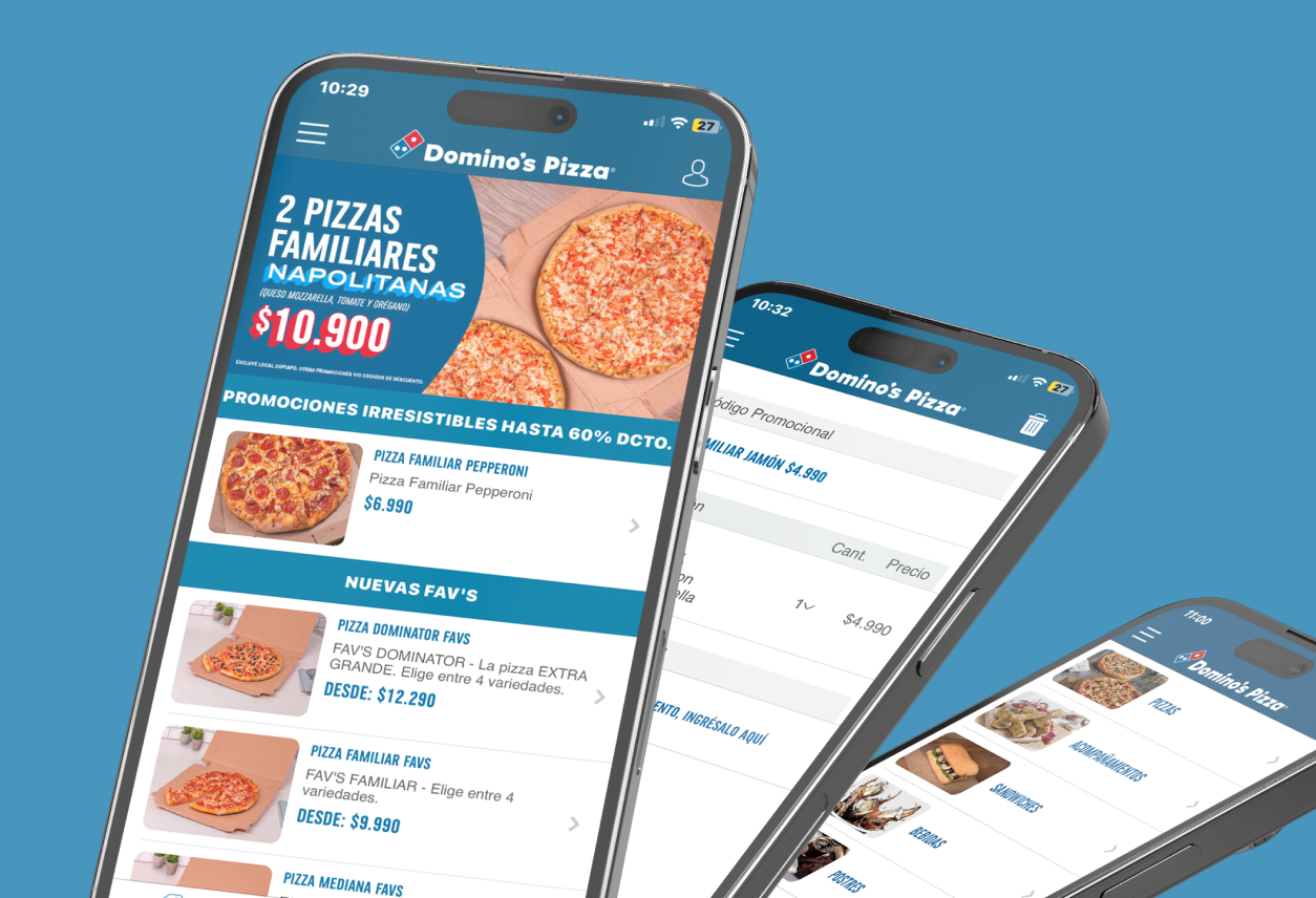 Mockup con la interfaz app de Domino's pizza