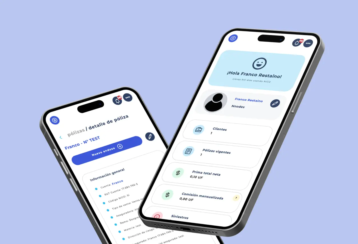Mockup en teléfono con interfaz plataforma nico seguros