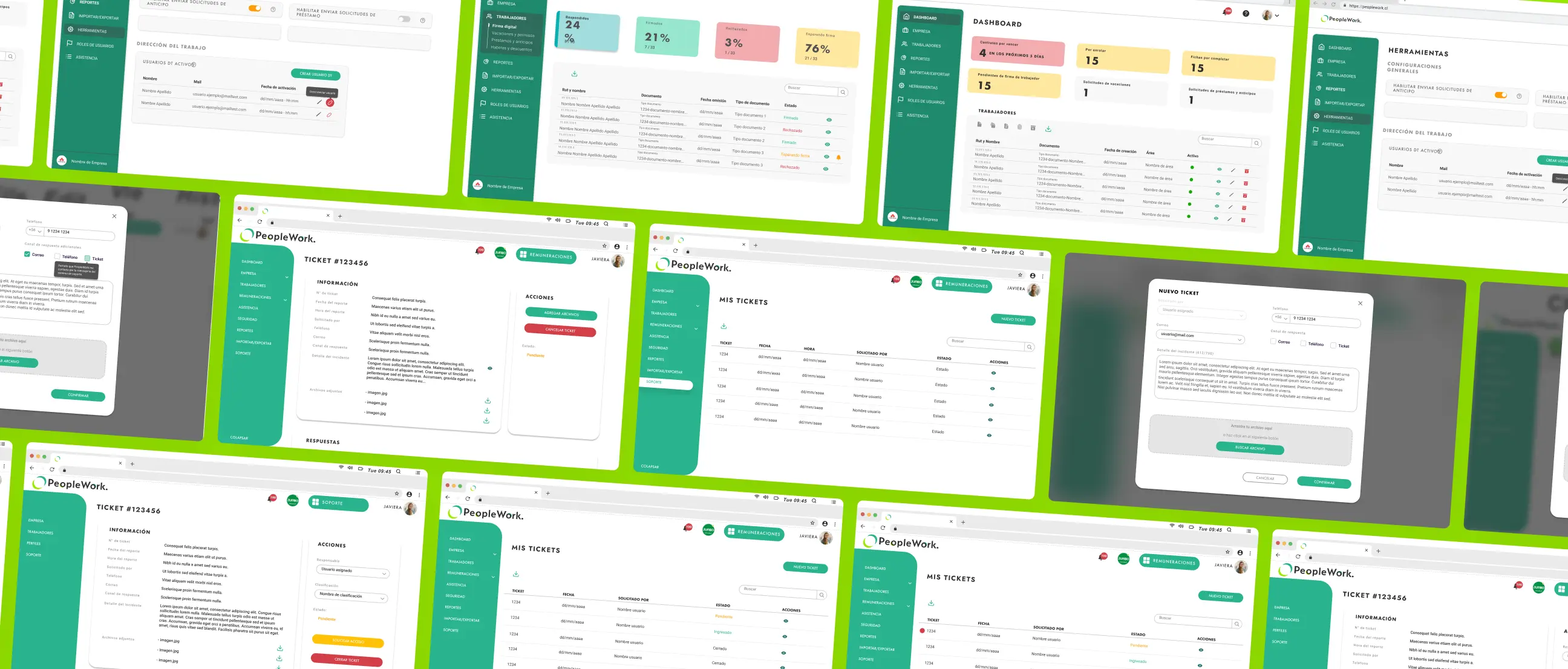 various screens of the peoplework platform