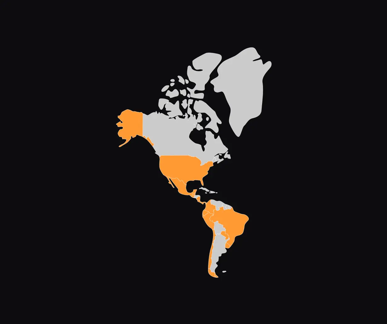 Map image highlighting Brazil, Mexico and the United States.